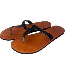 Oakley Braided Black Thong Sandals 9 Braided Faux Leather Sole Casual Flip Flops